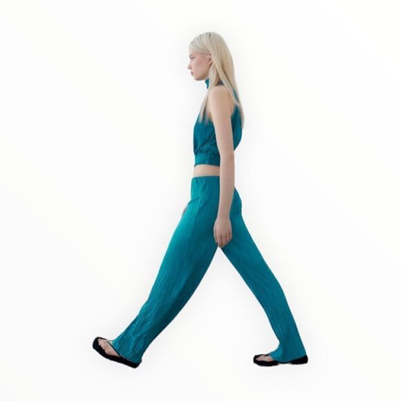 ZARA | Petrol Blue | PLEATED HALTER TOP - Picture 5 of 9